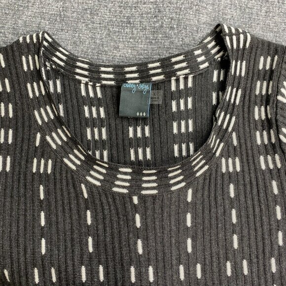 Gabby Style Dress Womens L Sweater Knit Gray White Fit & Flare Midi Scoop Career - Picture 8 of 14